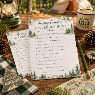 Happy Camper Scavenger Hunt Birthday Party Game Enclosure Card