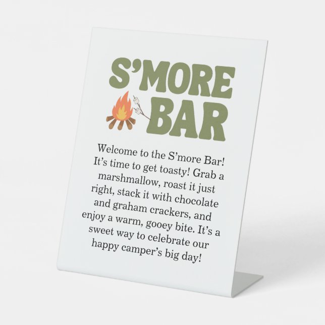 Happy Camper S'more Bar Kids Birthday Pedestal Sign (Front)