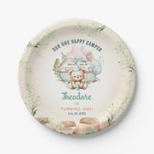 Happy Camper Summer 1st Birthday Boy Paper Plate