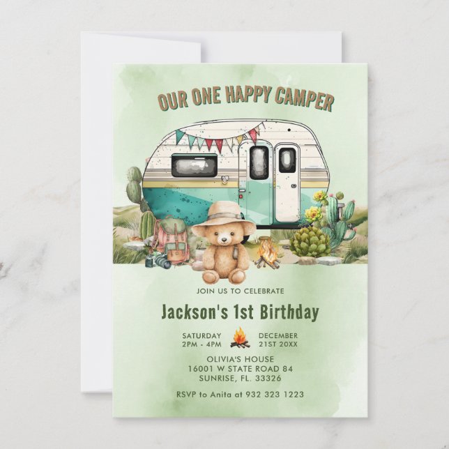 Happy Camper Summer 1st Birthday  Invitation (Front)