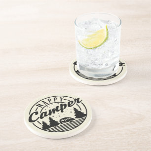 Happy Camper T Shirt Trees Stars and Camp Trailer Coaster