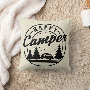 Happy Camper T Shirt Trees Stars and Camp Trailer Cushion