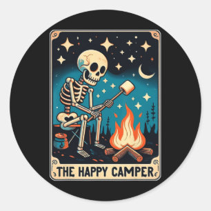 Happy Camper Tarot Card Skeleton Camper Funny Camp Classic Round Sticker