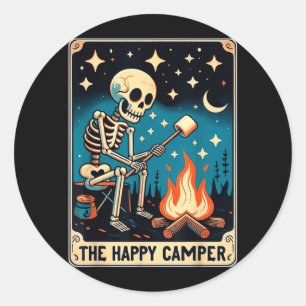 Happy Camper Tarot Card Skeleton Camper Funny Classic Round Sticker