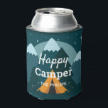 Happy Camper Tent and Mountains Can Cooler<br><div class="desc">For family camping trips or any happy campers. Personalised can cooler.</div>