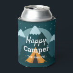 Happy Camper Tent and Mountains Can Cooler<br><div class="desc">For family camping trips or any happy campers. Personalised can cooler.</div>