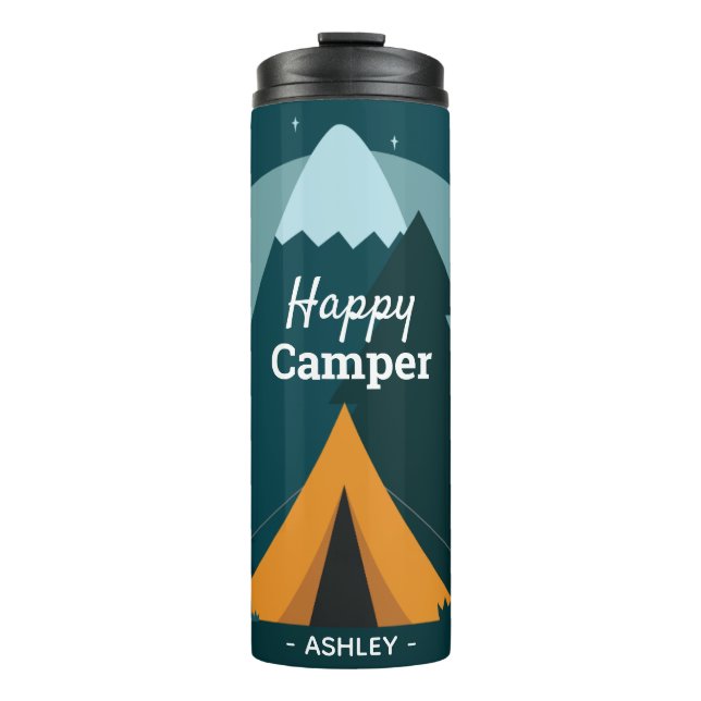 Happy Camper Tent and Mountains Thermal Tumbler (Front)
