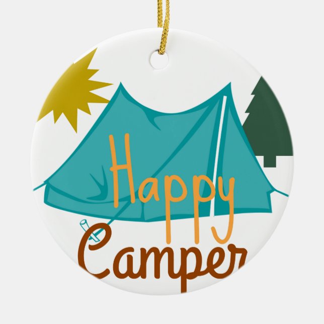 Happy Camper Tent Outdoors Ceramic Tree Decoration (Front)