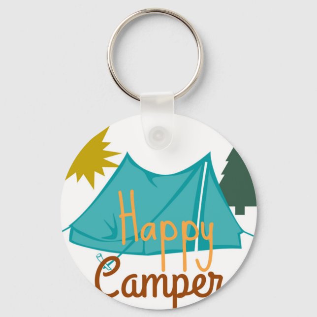 Happy Camper Tent Outdoors Key Ring (Front)