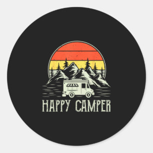 Happy camper toddler boy funny vintage camping van classic round sticker