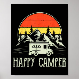 Happy camper toddler boy funny vintage camping van poster