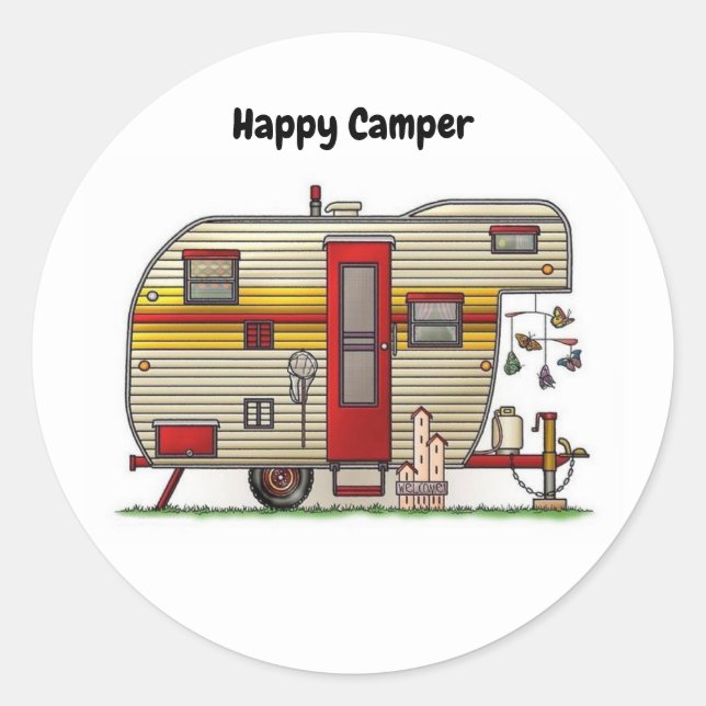 Happy Camper Trailer Classic Round Sticker (Front)