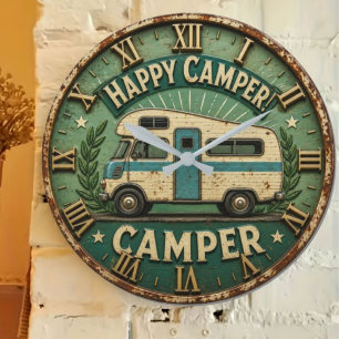 Happy Camper Trailer Gift for Outdoor Lovers Large Clock