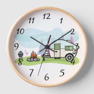 Happy Camper Trailer Large Clock