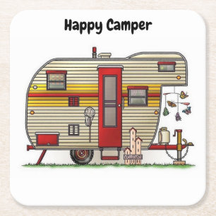 Happy Camper Trailer Square Paper Coaster