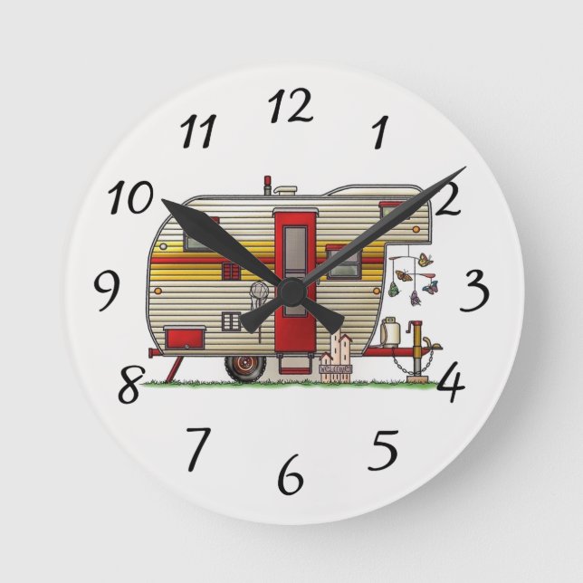 Happy Camper Trailier Round Clock (Front)