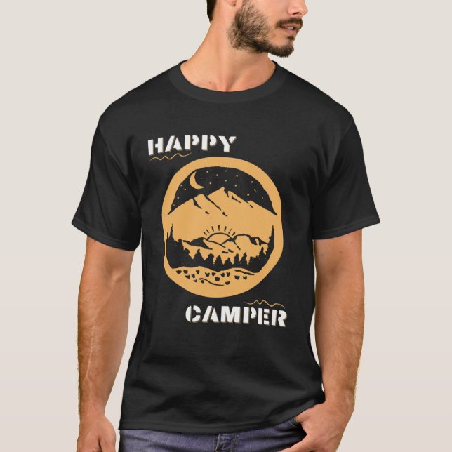Happy Camper Travel Adventure Hike Wander Backpack T-Shirt (Front)