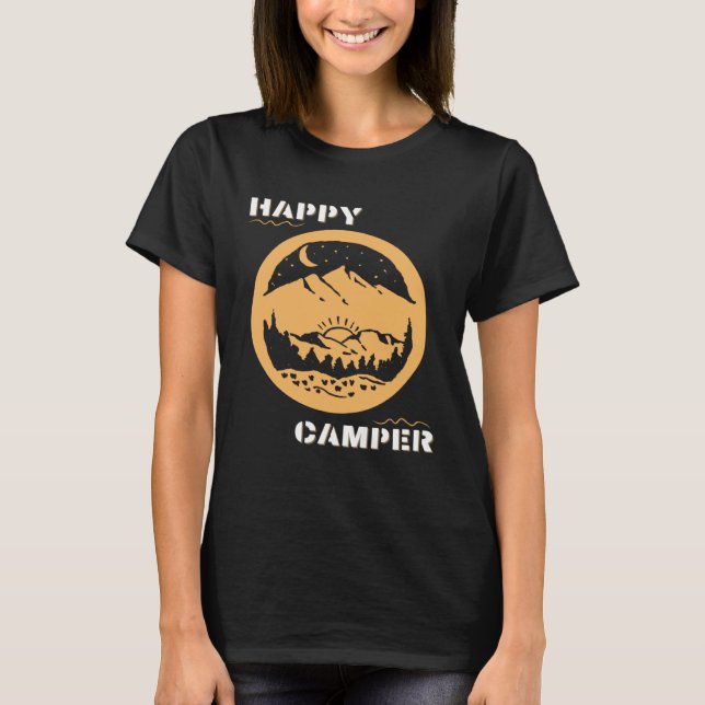 Happy Camper Travel Adventure Hike Wander Backpack T-Shirt (Front)