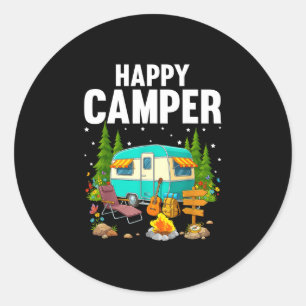 Happy camper trees stars and camp trailer  classic round sticker