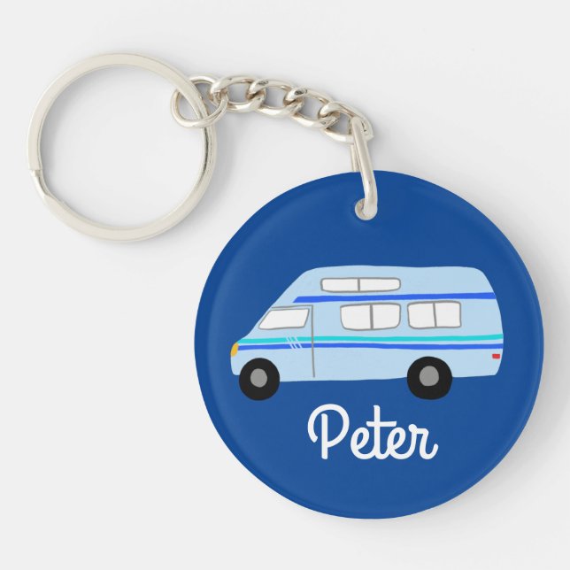 HAPPY CAMPER Van RV Motorhome Campervan CUSTOM Key Ring (Front)