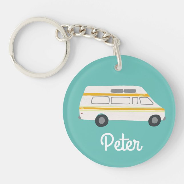HAPPY CAMPER Van RV Motorhome Campervan CUSTOM  Key Ring (Front)
