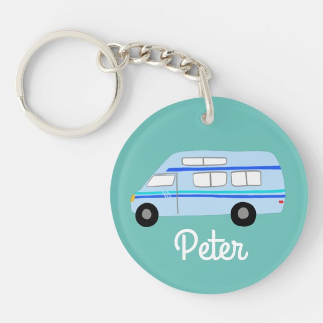 HAPPY CAMPER Van RV Motorhome Campervan CUSTOM  Key Ring (Front)