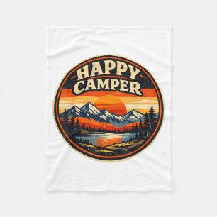 Happy Camper Vintage Camping Retro Trip Outdoor Fleece Blanket