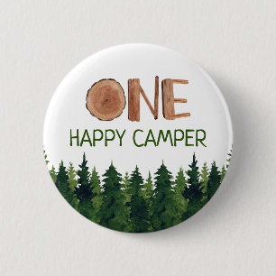 Happy Camper Watercolor Wooden One Rustic   6 Cm Round Badge