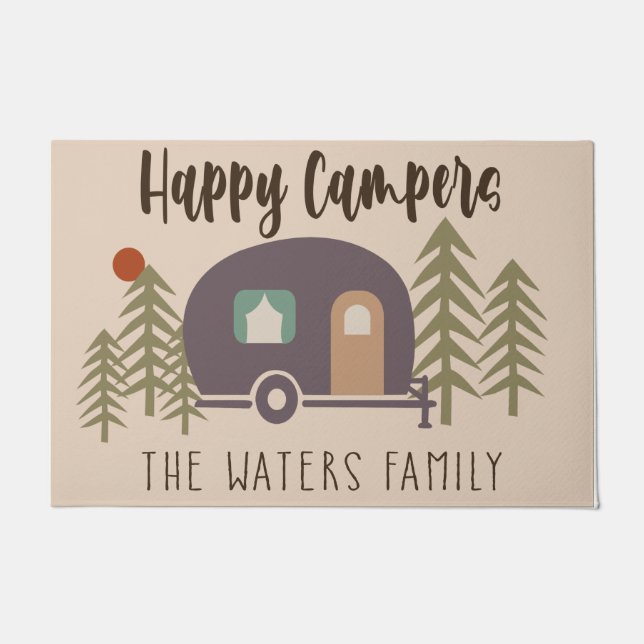 Happy Camper Welcome Pastel Colour Door Mat (Front)