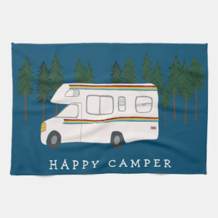 HAPPY CAMPER whimsical motorhome RVing Forest Tea Towel