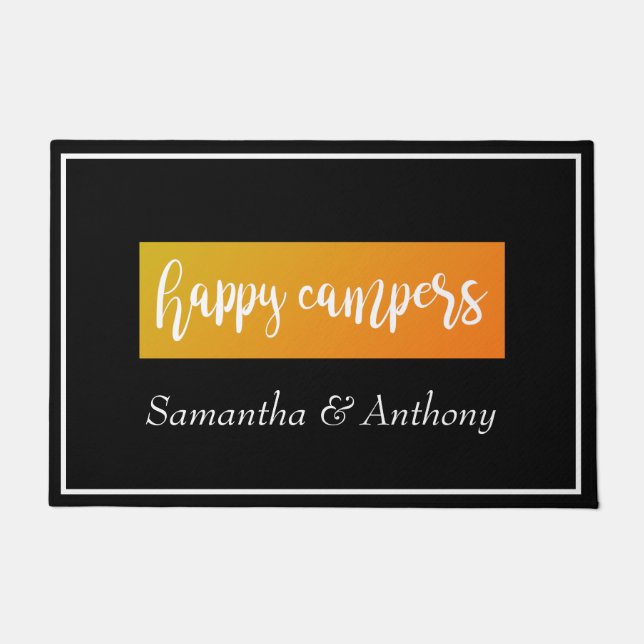 Happy Campers Any Name RV Cabin Framed Black Doormat (Front)