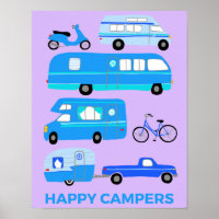 HAPPY CAMPERS! Campervan Vanlife RV Trailer Pink