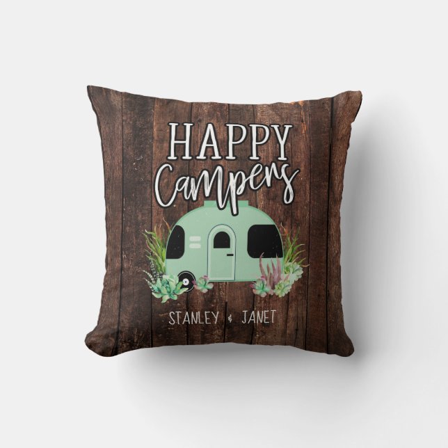 Happy Campers, Camping, RV, Motorhome, Trailer Cushion (Front)
