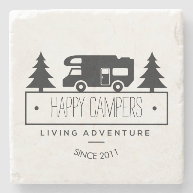 Happy Campers | Camping RVs RVers RVing Retired Stone Coaster (Front)