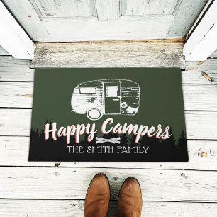 Happy Campers Camping Trailer & Forest Family Name Doormat