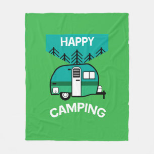 Happy Campers Caravaner Camper Throw Pillow Fleece Blanket