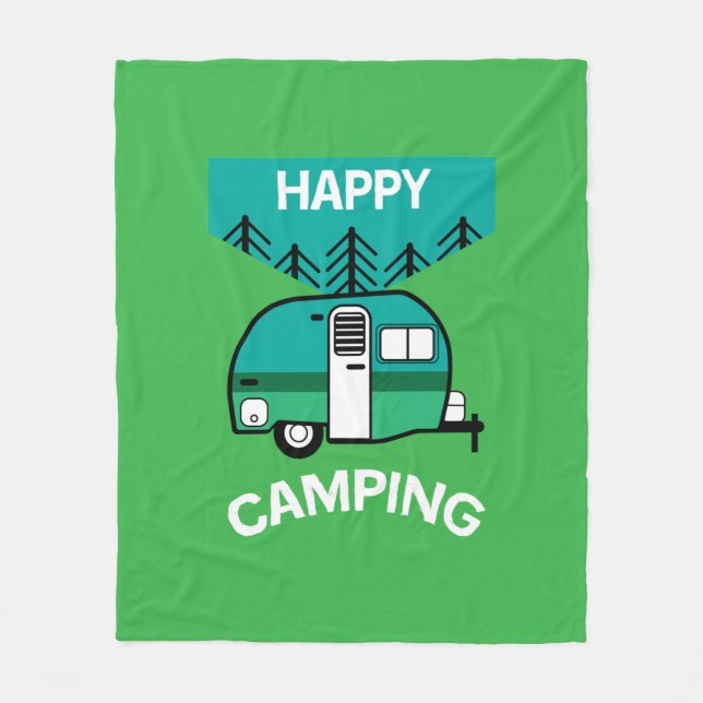 Happy Campers | Caravaner | Camper Throw Pillow Fleece Blanket (Front)
