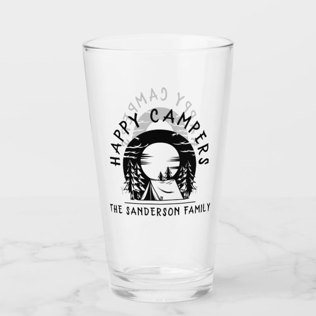 Happy Campers Family Name Camping Trip Black Glass (Front)