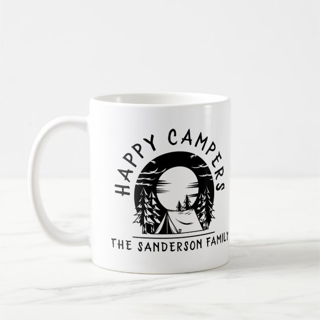 Happy Campers Family Name Camping Trip Coffee Mug (Left)