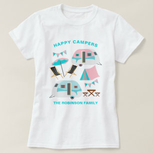 Happy Campers Family Name Retro Caravan Camping T- T-Shirt