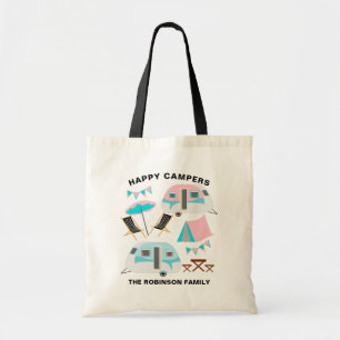 Happy Campers Family Name Retro Caravan Camping Tote Bag