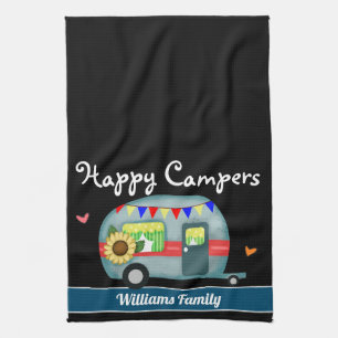 Happy Campers Family Name Tea Towel