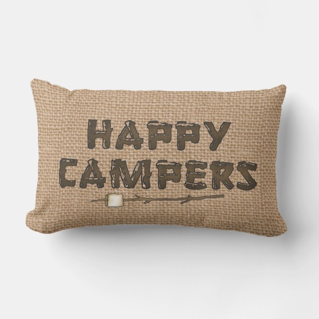 Happy Campers lumbar faux burlap pillow (Front)