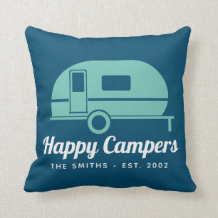 Happy Campers Navy Teal Camping Cushion