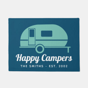 Happy Campers Navy Teal Camping Doormat