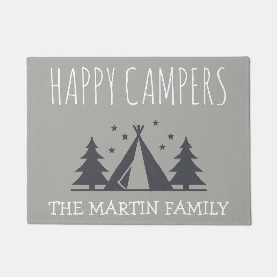 Happy Campers Personalised Rustic Camping Tent Doormat Zazzle Co Uk