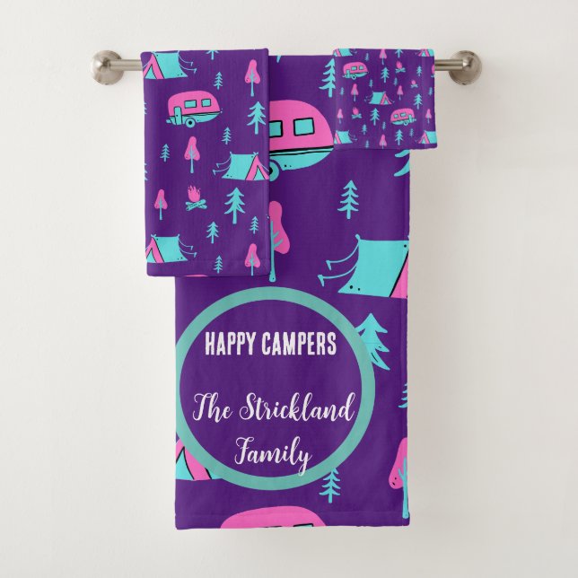 Happy Campers Personalised RV and Camping Bath Towel Set (Insitu)