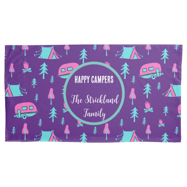 Happy Campers Personalised RV and Camping Pillowcase (Front)