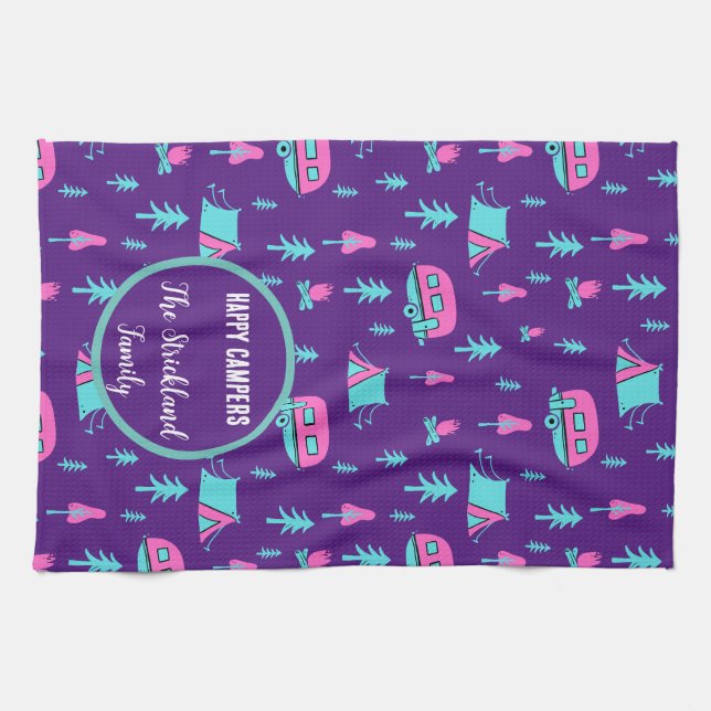 Happy Campers Personalised RV and Camping Tea Towel (Horizontal)