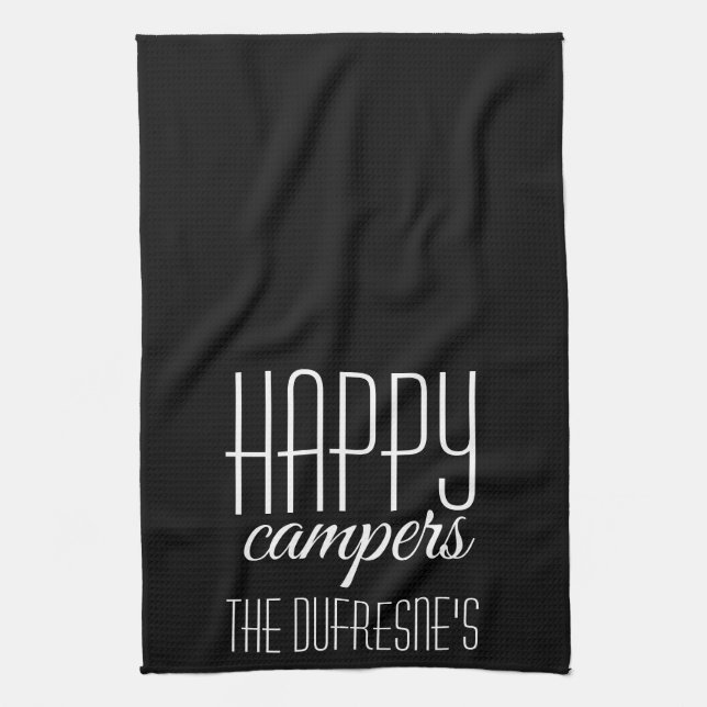 "Happy Campers" Personalised Tea Towel (Vertical)